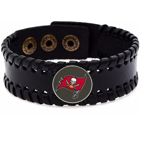 Tampa Bay Buccaneers Mens Womens Adjustable Black Leather Bracelet Jewelry D8 Cover