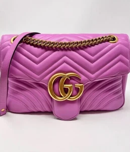 Gucci Marmont Pink Purple Matelasse Leather Handbag - Picture 1 of 21