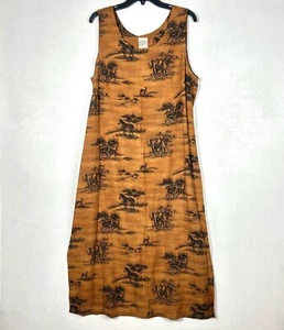 Safari African Animal Print Long Dress Size 18 Rust Orange Midi / Maxi Women’s - Picture 1 of 12