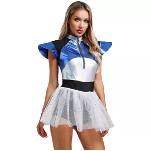 Womens Costume Boyshorts Cosplay Performance Space Cadet Front Zip Dress Up - Picture 1 of 30