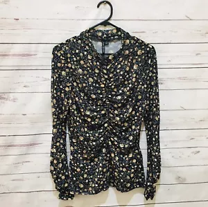 FOREVER NEW Top Blouse Ditsy Floral Print Sheer Ruched Size M Long Sleeve - Picture 1 of 7