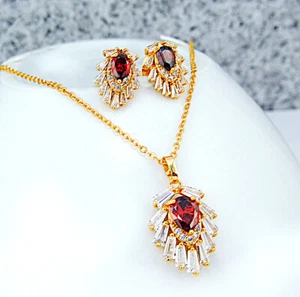 Damenanhänger Set vergoldete Gold 18K/ 750er Bezaubernde Anhänger rote Granat - Bild 1 von 4