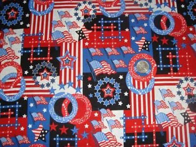 1/2 Yd Patriotic Bright & Beautiful Red/Blue 100% C Crafts/Sewing/Quilting NEW - Image 1 of 4