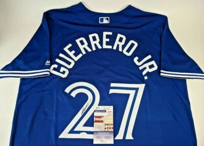 VLADIMIR GUERRERO JR. Signed Majestic CoolBase Blue Jays Jersey Autographed ~JSA - Image 1 of 4