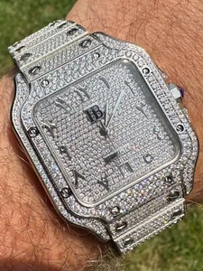 Stainless Steel Mens Watch Iced Simulated Diamond Hip Hop Bust Down Arabic Dial - Picture 1 of 18