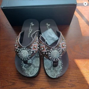 Montana West Flip Flops Western Rhinestone Bling Wedge Sandals sz 11 NIB - Picture 1 of 6
