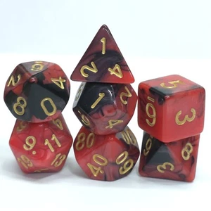 Nuevo juego de dados rojo negro mezcla poliédrica de 7 piezas con bolsa de dados D&D RPG - Imagen 1 de 5