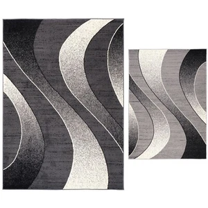 Teppich Modern Cheap Wellen Streifen Grau Dunkelgrau Wohnzimmer Schlafzimmmer - Bild 1 von 15