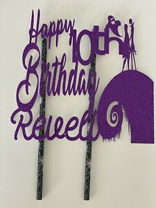 Personalized Cake Topper Happy Birthday Nightmare Before Christmas Party Glitter