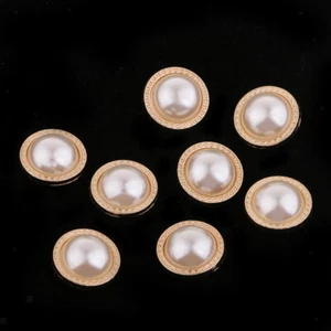 8Pcs Gold White Shank Buttons 16mm Round Dome Pearl Shape Sewing Fasteners - Picture 1 of 4