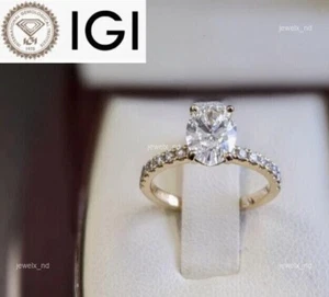 14K Solid Yellow Gold Lab Grown Diamond Mother's Day Solitaire with Accents Ring - Picture 1 of 22