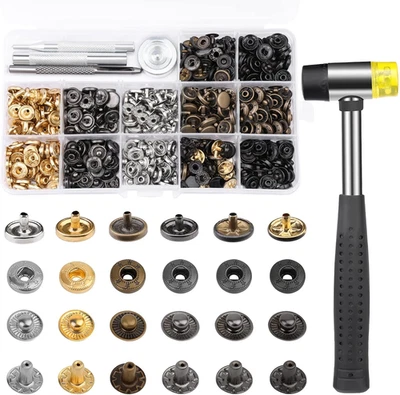 120 Sets Snap Fasteners Kit, 10Mm Snap Buttons with Rubber Hammer, 6 Color Metal - Image 1 of 4