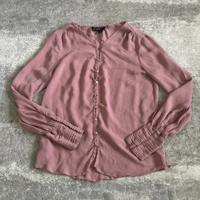 Elizabeth and James Blouse Womens Medium Silk Mauve Pink Button Front Shirt - Image 1 of 4