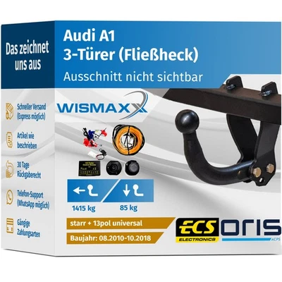 ANHÄNGERKUPPLUNG für Audi A1 10-18 starr ORIS +13pol E-Satz ABE - Bild 1 von 3