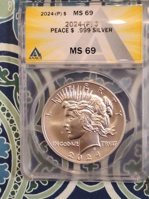2024 (P) PEACE DOLLAR .999 SILVER ANACS MS 69 - Image 1 of 4