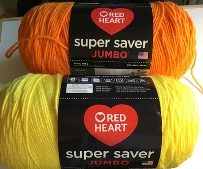 2 Red Heart Jumbo Acrylic 14 Ounce Skeins Yarn - Pumpkin & Yellow - Lot 8 - Image 1 of 2