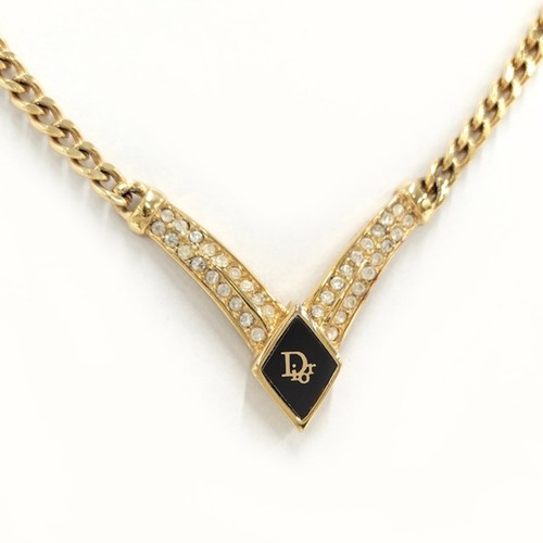 Collana Dior Christian logo strass placcato GP usata SKAI 0