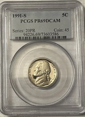 1991 S 5c Jefferson Nickel PCGS Proof 69 Deep Cameo - Image 1 of 3