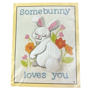 Sunset Stitchery Needlepoint Kit Some Bunny Loves You 607 McRoden 4"x5" - Picture 1 of 7
