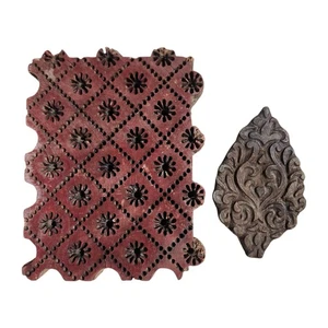 Antique Hand Carved Wood Floral Fabric Textile Wallpaper Printing Block Stamp - Picture 1 of 4