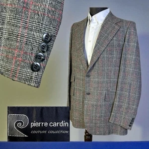 Vintage 1970s Pierre Cardin Sport Coat Jacket Mens 42L Gray Red Soft Plaid - Picture 1 of 12