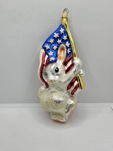 VTG Christopher Radko Star Spangled Bunny Ornament Glass Patriotic Flag Rabbit  - Picture 1 of 7