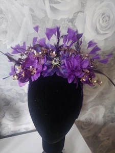 Fabulous purple and gold floral crown hairband with embellishments and feathers - Picture 1 of 12