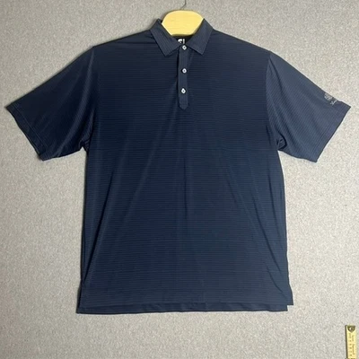 FootJoy 男式海军蓝条纹高尔夫 Polo 性能运动衬衫 XL 码 — 第 1/4 张图片