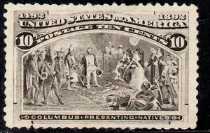 U S SCOTT 237 COLUMBIAN ISSUE COLUMBUS PRESENTING NATIVES MNH SCV 265 - Picture 1 of 2
