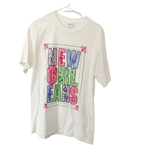 VINTAGE New Orleans Nola Pink Green Souvenir Travel Cotton T-Shirt Tee Top, M - Picture 1 of 3