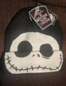 Nightmare Before Christmas Jack Skellington Beanie Pull Roll Down Hat New Tags - Picture 1 of 2
