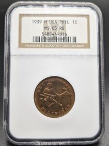 1939 M USA-Philippines One Centavo NGC MS 65 RB - Registry Coin - Free Shipping!