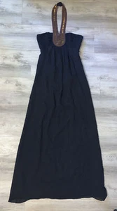 Ted Baker Women Size 0 Black Silk Gold Beaded Halter Neck Maxi Evening Dress - Picture 1 of 8