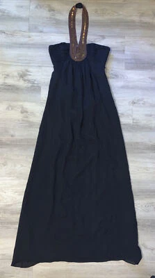 Maxi Vestido de Noche Ted Baker Mujer Talla 0 Negro Seda Dorado Cuentas Cuello Halter Foto 1 de 4