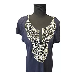 INC International Concepts dunkelblau weiß Stickerei/Pailletten Kleid Damen XL neu mit Etikett - Bild 1 von 11