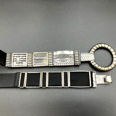 Chico’s Chunky Silver Tone Metal Belt With Elastic Size M/L 30" - 35” - Image 1 of 4