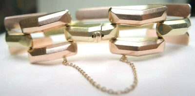 Brazalete Retro Estate 13K Oro Rosa + Verde Eslabones Longitud 7.25" Ancho .745" Foto 1 de 4