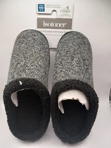 Isotoner schwarze Slipper Herren Hausschuhe - MD 8-9 - NEU mit Etikett! - Bild 1 von 5