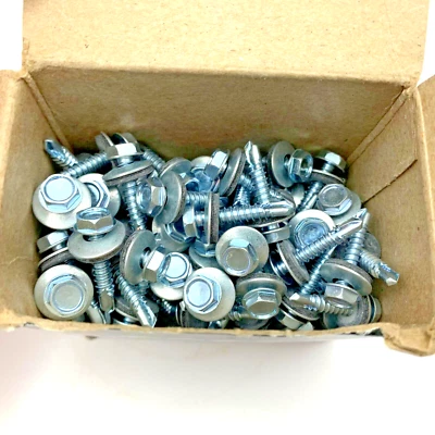 (100 Pack) #10 x 1" Hex Head Self Drilling Screws w/ Gasket Seal Washers 03341 - Image 1 of 2