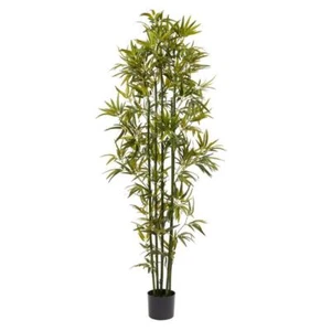 Pure Garden Artificial Tree 72" Indoor Bamboo Plastic in Bright Green w/ Pot - Picture 1 of 3