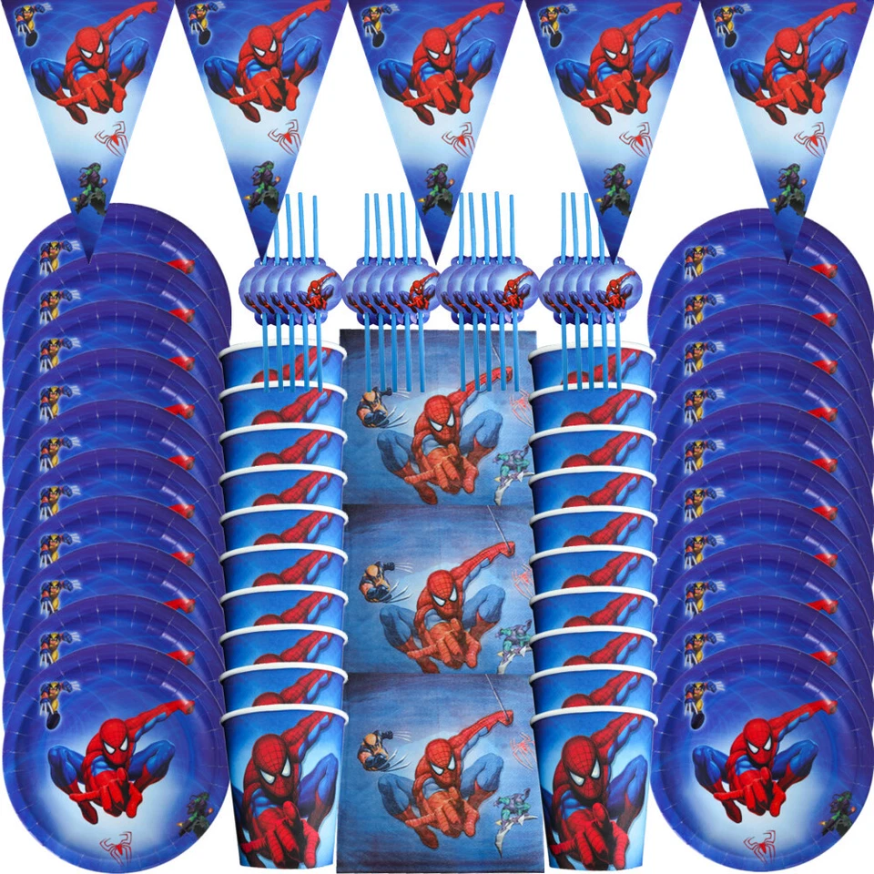 Suministros de fiesta de Spiderman platos cubierta de mesa pancarta globo para niños decoraciones de cumpleaños. Foto 1 de 1