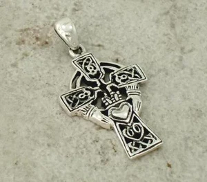 .925 STERLINGSILBER KELTISCH CLADDAGH KREUZ ANHÄNGER Stil # p0776 - Bild 1 von 1