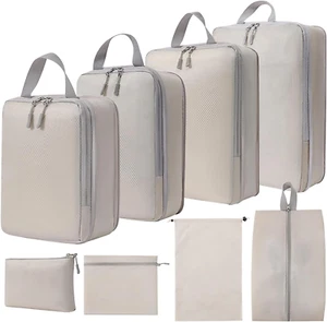 Compression Packing Cubes 8 Set Travel Luggage Packing Organizers Set Ivory Comp - Picture 1 of 12