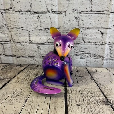 18cm x 14cm Purple Colour Fox Cartoon Ornament Painted Statue Candle Holder - Image 1 of 4
