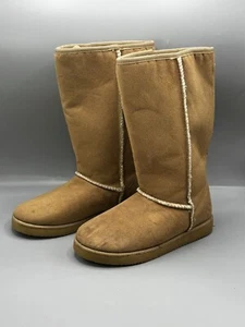 AIRWALK Classic Tall Faux Sheepskin Suede Winter Boots Tan Women 8.5 - Picture 1 of 10