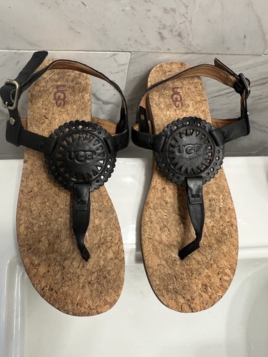 UGG Ayden II T Cinturino in pelle perizoma sandalo sughero plantare donna USA 9 M
