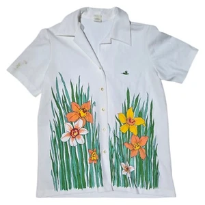 Vintage Blumen Polyester Hemd Kolibri Hawaii Lebendig Grandmacore - Bild 1 von 16