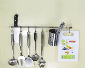 Stainless Steel Brushed Hanging Rail for Kitchen Utensils Wall Mounted Rack Hook - Picture 1 of 3