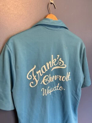 Vintage 70’s Angletown Chevrolet Polyester Chain Stitch Polo Button Up Size M - Image 1 of 4