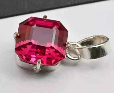 Zertifiziert 23 CT Natürlich Rosa Saphir Asscher 925 Silber Anhänger Lose - Bild 1 von 4
